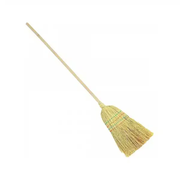 Mătură din material natural, cu mâner lung din lemn