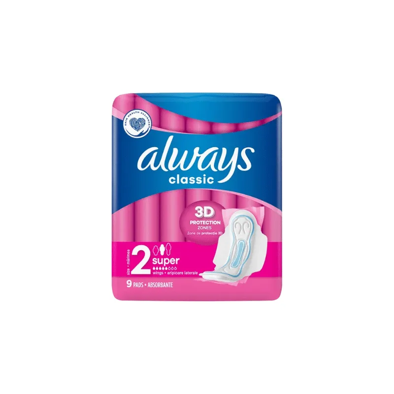 Дамски превръзки Always Clasic Super, 3D protection zone, 9 броя