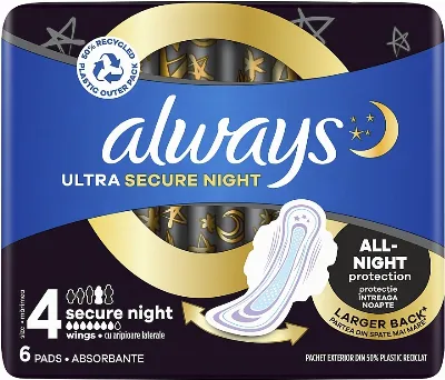 Always Classic Night Sanitary Pads, 3D Protection Zone, 9 pcs