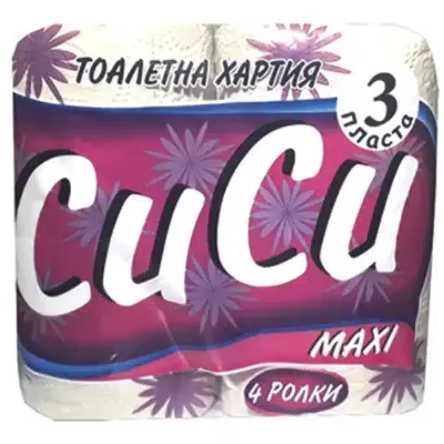 Тоалетна хартия CuCu – 4 ролки, трипластова, MAXI