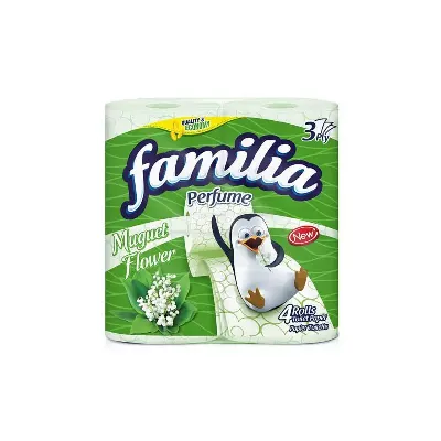 Тоалетна хартия Familia – 4 ролки, трипластова, Muguet flower