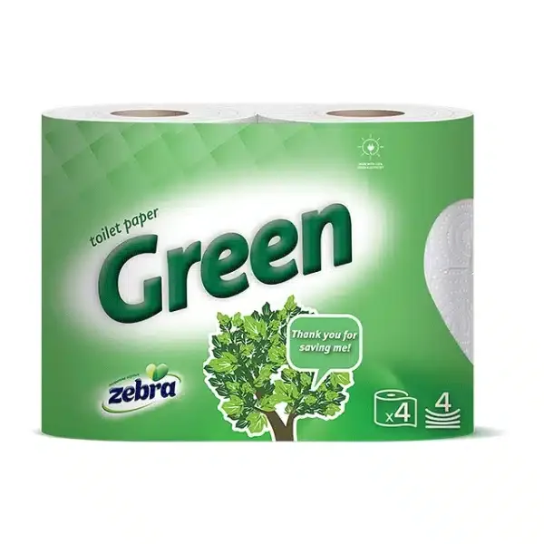 Zebra Toilet Paper – 4 rolls, three-ply, green