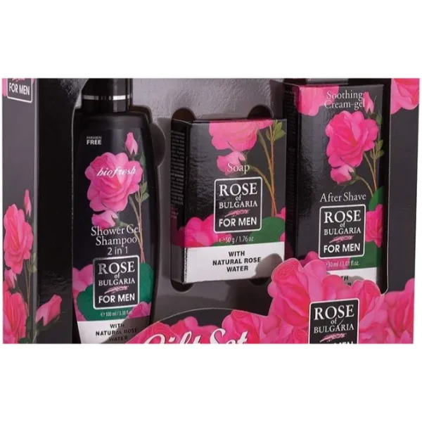 Комплект Rose of Bulgaria за мъже – шампоан 2в1 шампоан с душ гел 100 мл, сапун 50 гр и афтършейв 30 мл