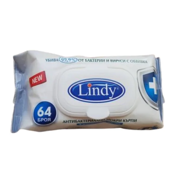 Lindy Antibacterial Wet Wipes 64 pcs, with lid