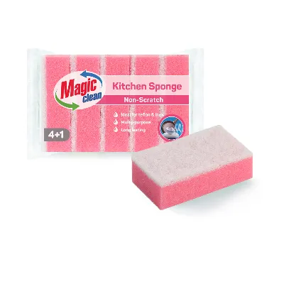 Set of Five Non-Scratch Kitchen Sponges for Stainless Steel and Teflon – PINK