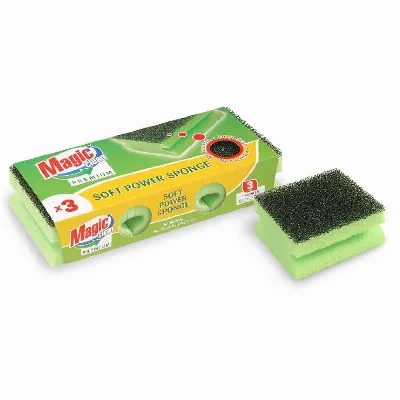 Premium Soft Power Kitchen Sponge with Channel, 3 pcs