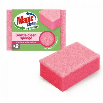 Premium Household Sponge with Channel for Delicate Surfaces, 2 pcs, Gentle Clean, Magic Clean