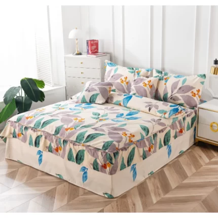 Casa Minunata - set de lenjerie de pat dublu, 6 bucăți, 230x250 ecru cu frunze