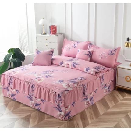 Casa Minunata - set de lenjerie de pat dublu, 6 bucăți, 230x250 roz pe flori