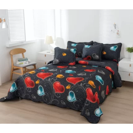 Casa Minunata - cuvertură din 5 piese, 230x250, negru cu inimioare