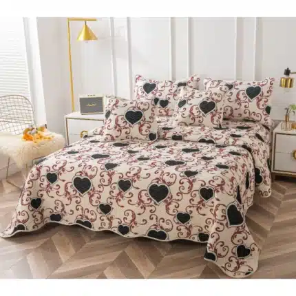 Casa Minunata - cuvertură din 5 piese, 230x250, alb cu inimioare negre