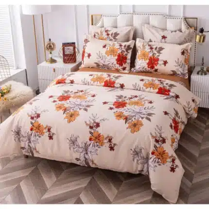 Casa Minunata - Set de lenjerie de pat din 6 piese cu elastic, 180x200, ecru pe flori