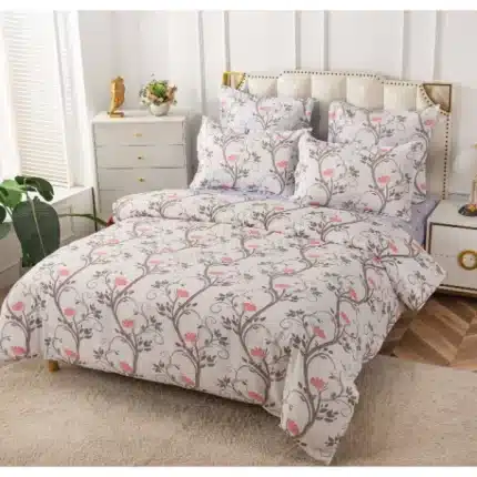 Casa Minunata - Set de lenjerie de pat din 6 piese cu elastic, 180x200, mov pe plante