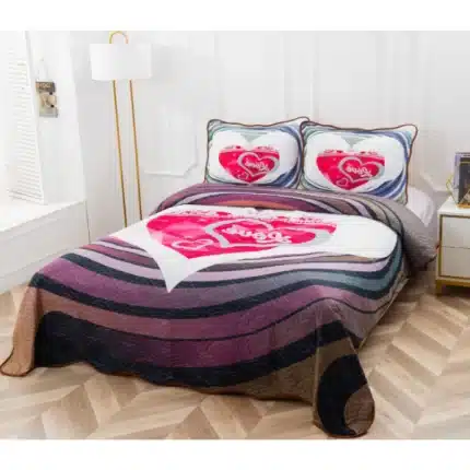 Casa Minunata - set de față de plapumă și față de pernă, 3 piese, 230x250, multicolor cu inimioare