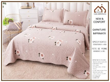 Комплект кувертюра от плюш + подарък 2 калъфки, 230х250 см ,Casa Minunata